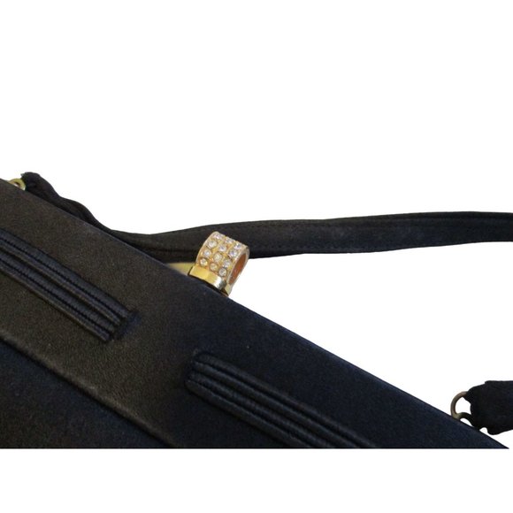 *Vintage Magid Black Peau de Soie Satin Rhinestone Snap Closure Evening Bag - Picture 5 of 8